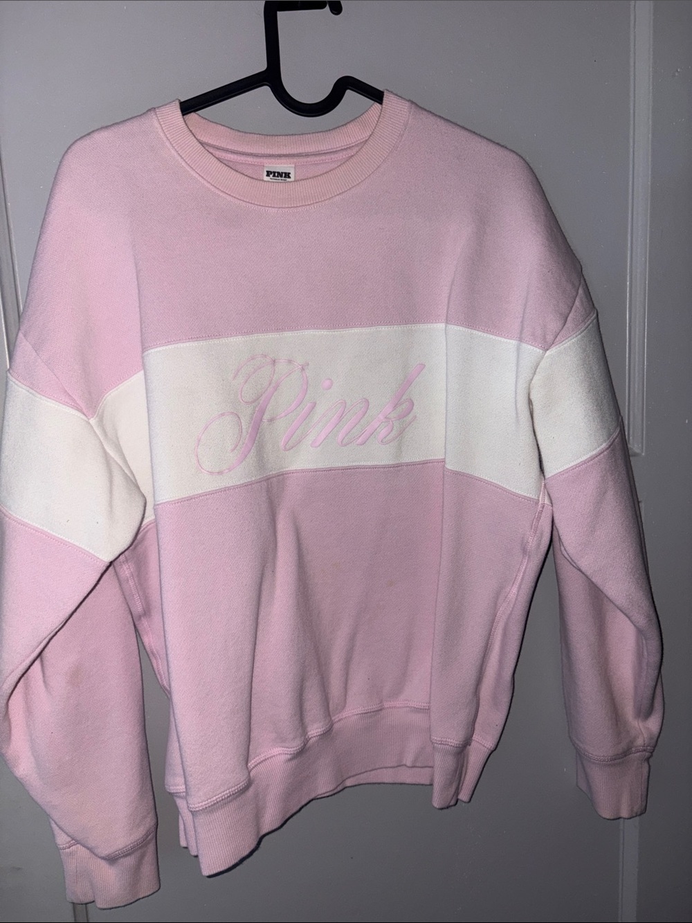 PINK Victoria's Secret Light Pink Crewneck with White Stripe